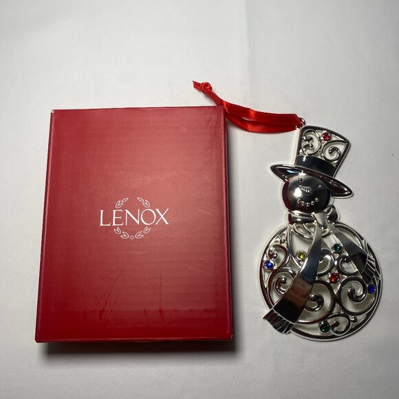 Lenox Sparkle and Scroll Snowman Ornament Multicolor Gems Silver 893113 NIP - Picture 1 of 4